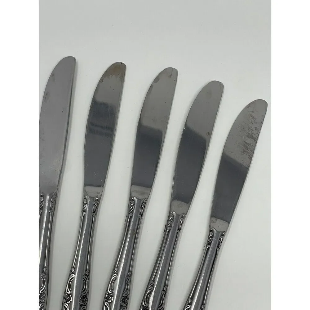 United Silver Acadia Stainless Dinner Place Knife Japan 8 3/8” Set Of 5